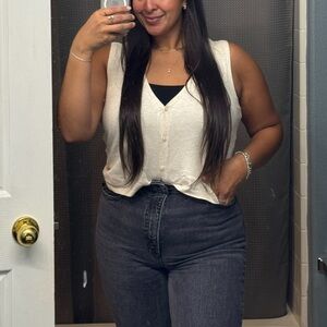 Chico's Beige Button-Down Sleeveless Blouse